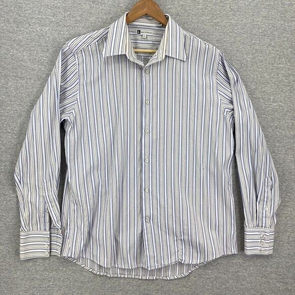 Bachrach Shirt Mens Large Blue Button Up Striped Long Sleeve Pocket Dress - Picture 1 of 10